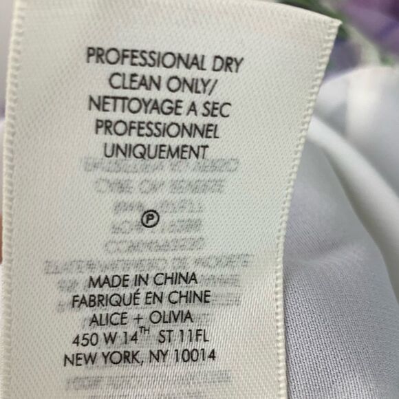 ALICE + OLIVIA White Purple Green Floral Print Cowl Neck Ruffle Slit Dress Sz 0 - Picture 12 of 13